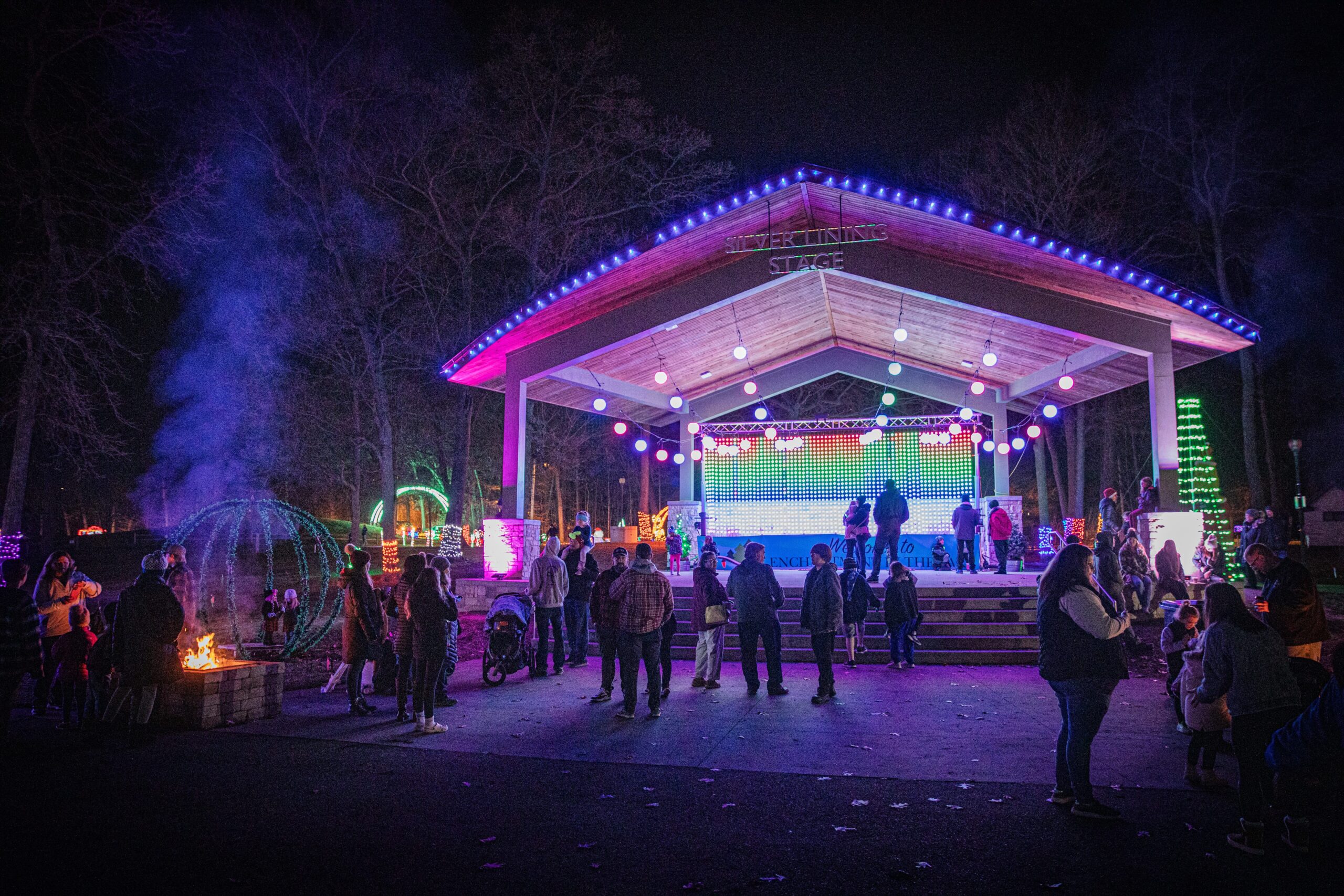 Stage with holiday lights