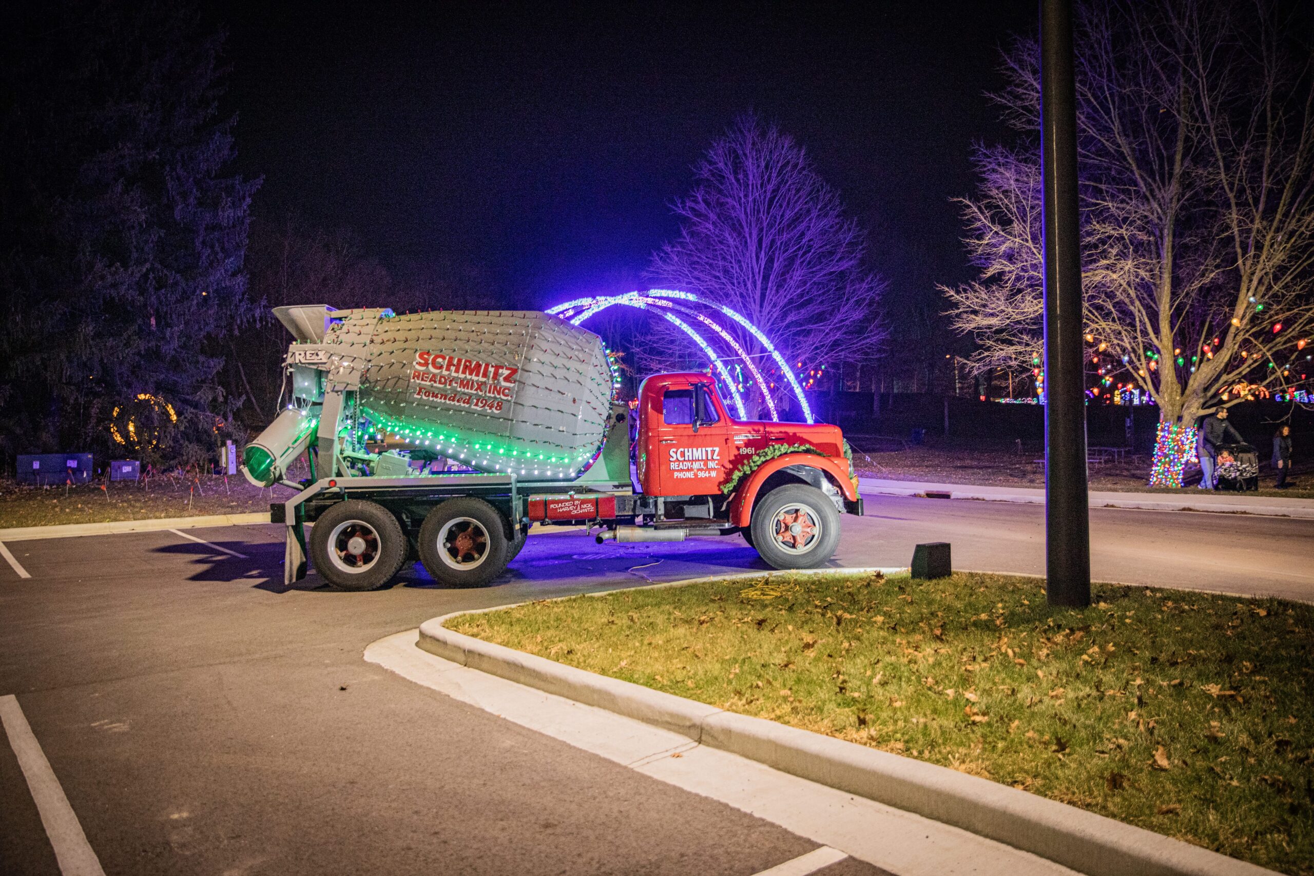 Schmitz concrete truck with holiday lights