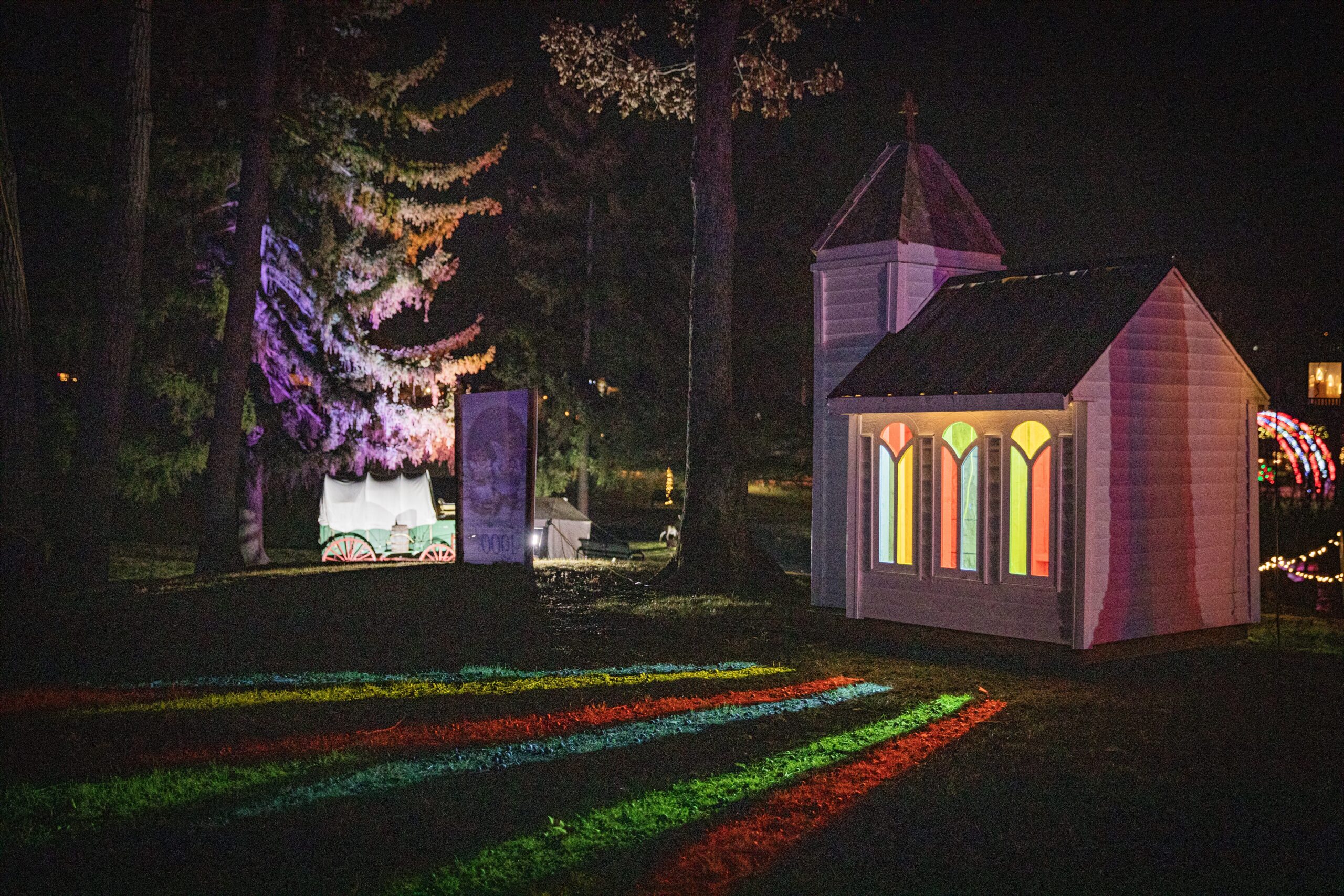 Building with stain glass lights